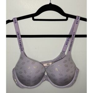 Victoria's Secret T-Shirt Push Up Full‎ Coverage Purple With Kisses Women's 36C